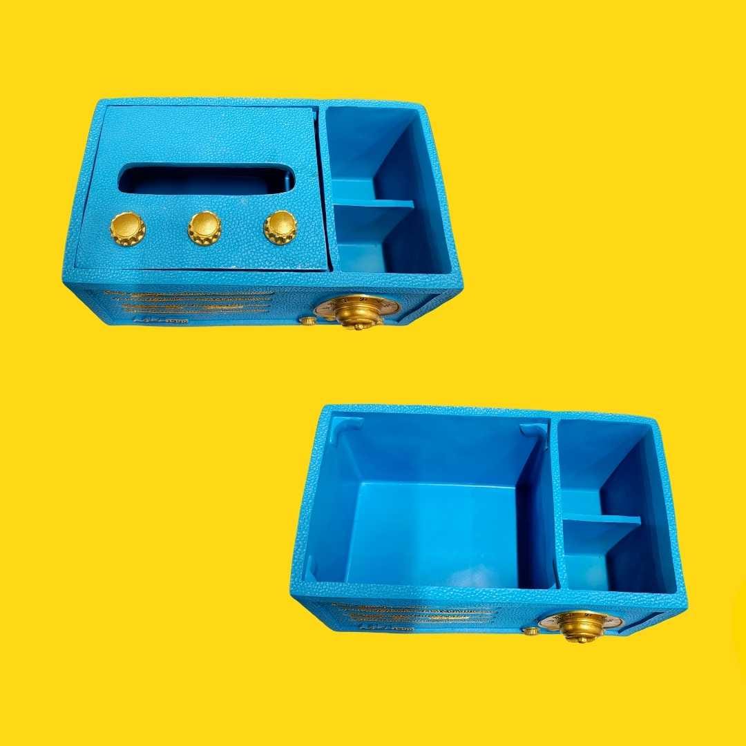 Inside view of Antique Radio Tissue and Pen Holder-Blue