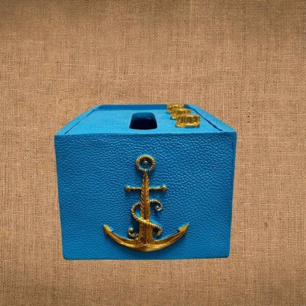 Side View of Antique Radio Tissue and Pen Holder-Blue