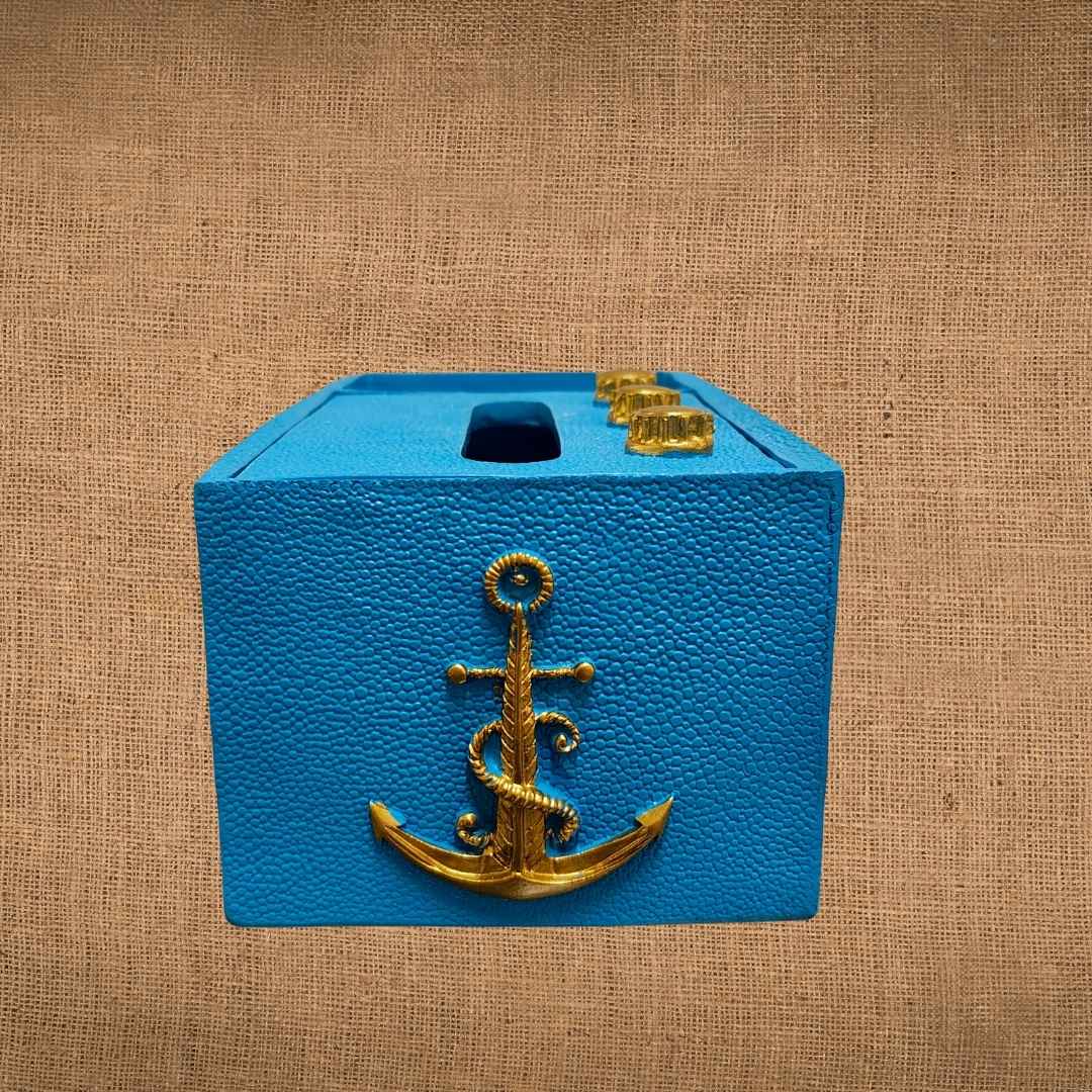 Side View of Antique Radio Tissue and Pen Holder-Blue