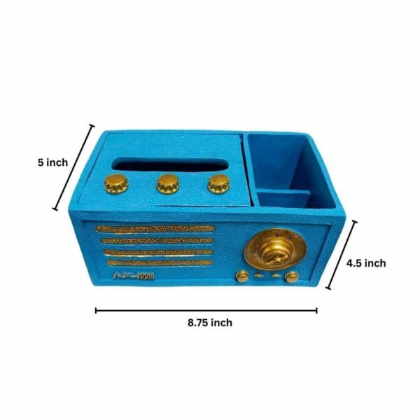 Dimensions of Antique Radio Tissue and Pen Holder-Blue