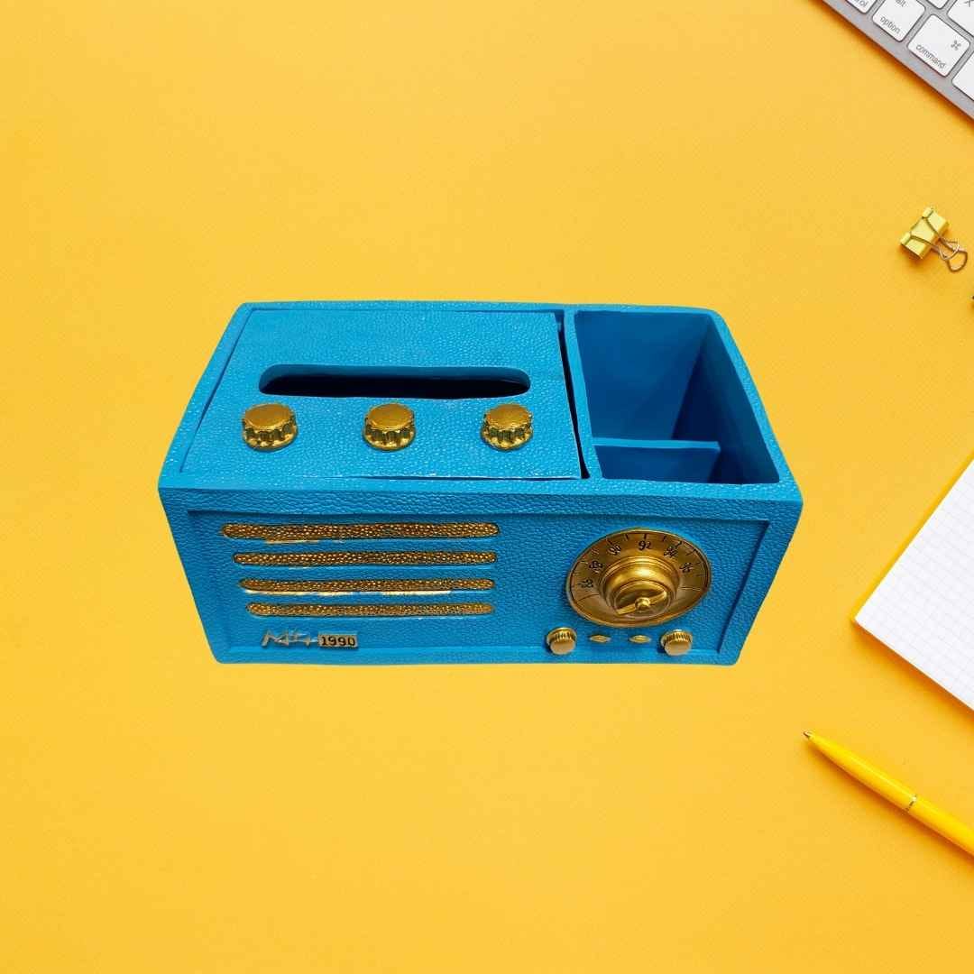 Antique Radio Tissue and Pen Holder-Blue