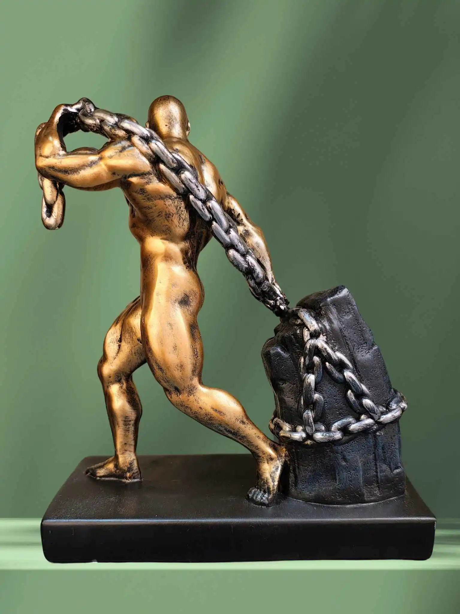 Muscle Man Pulling Rock Showpiece