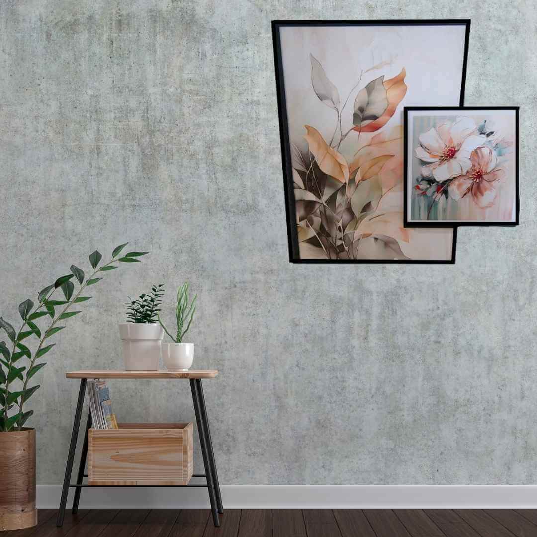 Two in One -Leaves and Flowers Painting on Wall Two in One -Leaves and Flowers Painting on Wall
