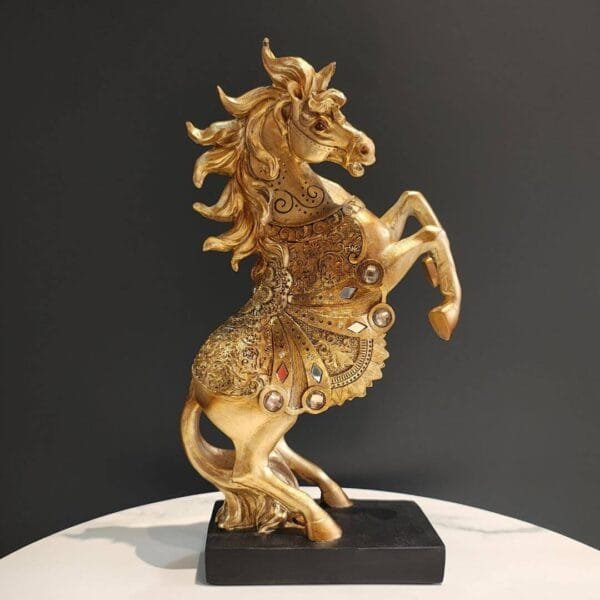 Golden Horse with Front Legs in Air