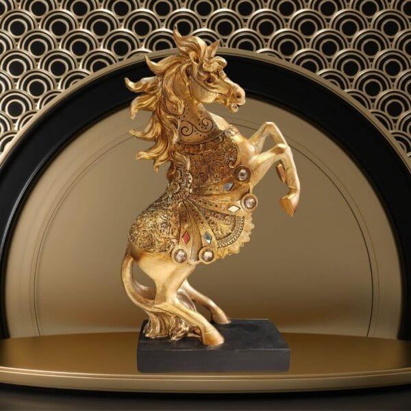 Golden Horse with Front Legs in Air Artifact