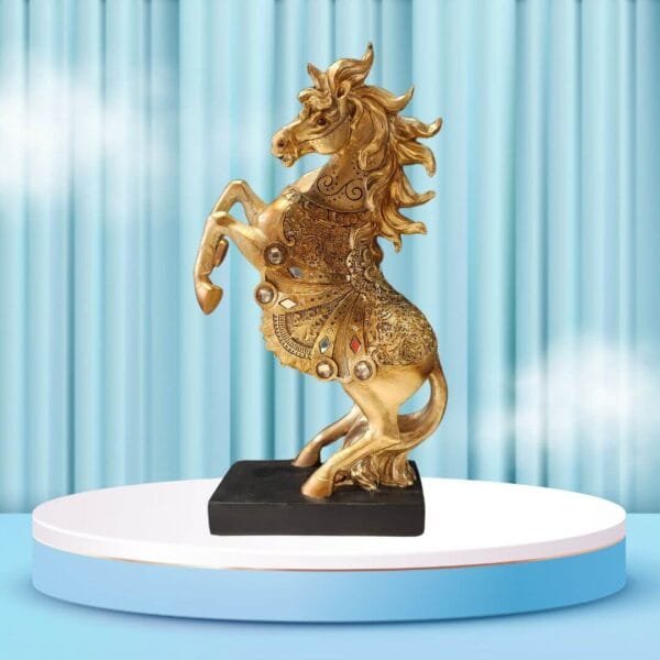 Golden Horse with Front Legs in Air Showpiece