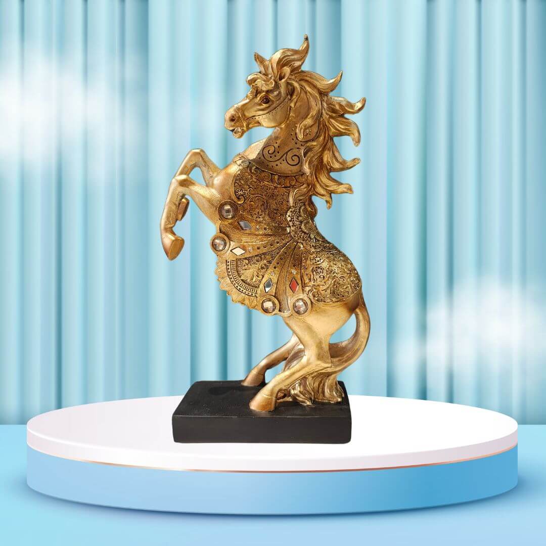 Golden Horse with Front Legs in Air Showpiece Golden Horse with Front Legs in Air Showpiece