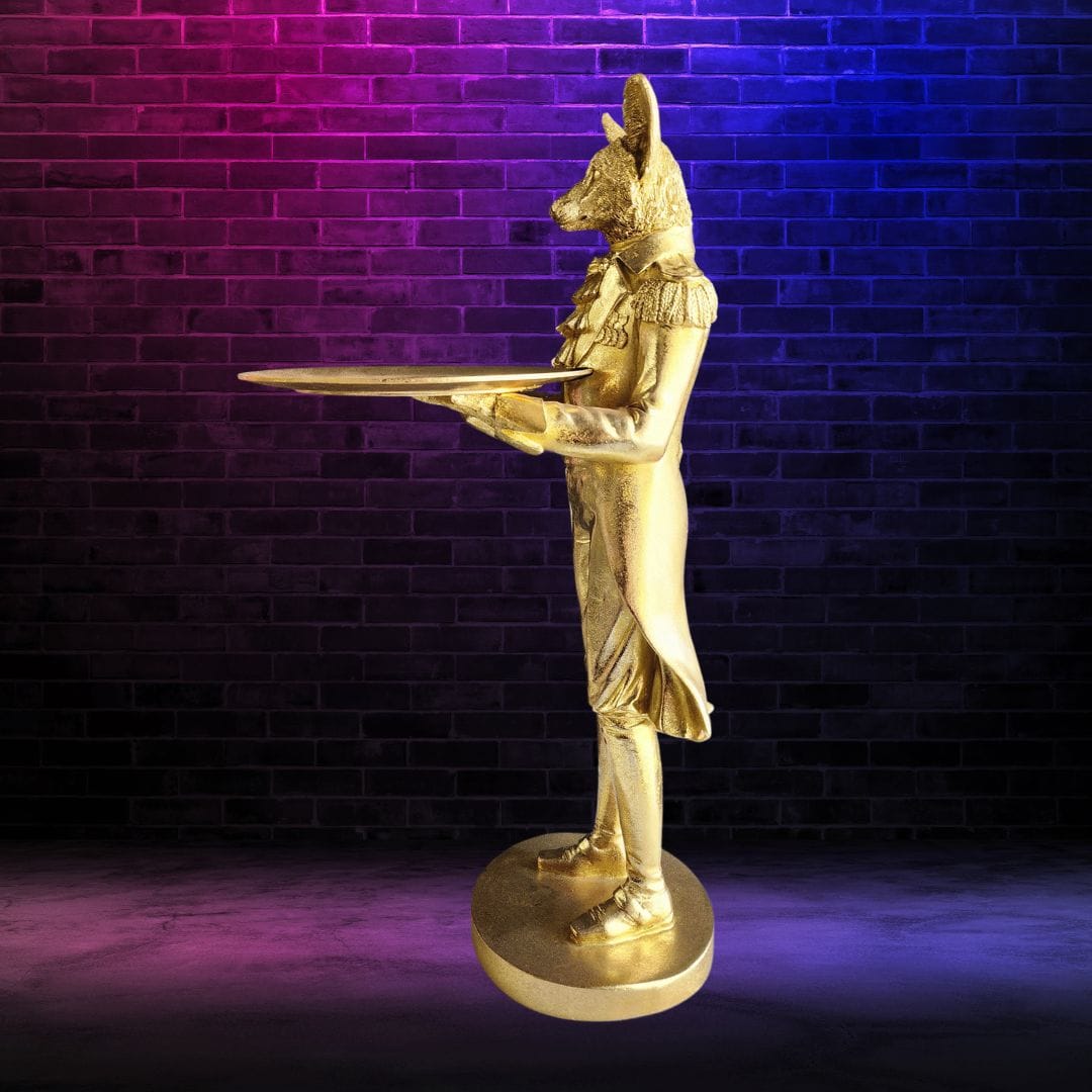 Golden Wolf with Tray Statue