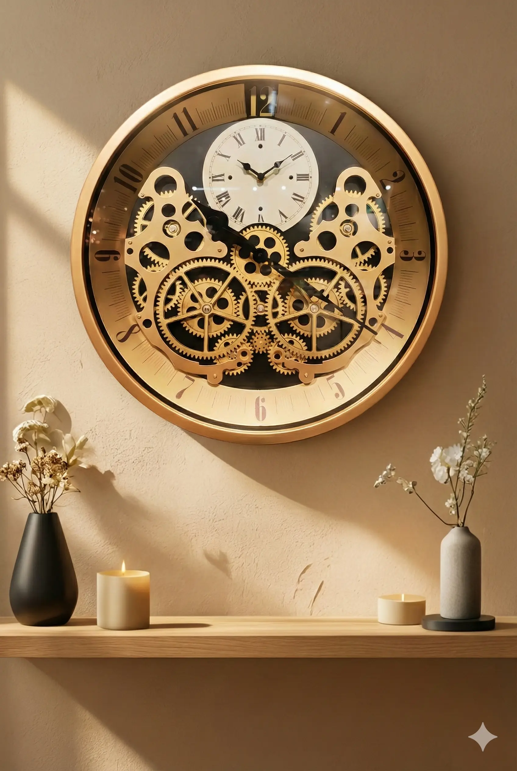 Mechanical Gear Metal Wall Clock - Golden